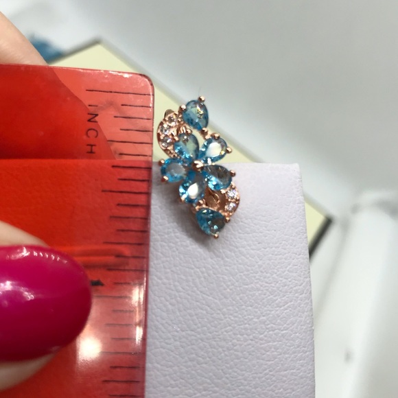 Gold Plated Blue Cubic Zircon Flower Earrings - Picture 5 of 5